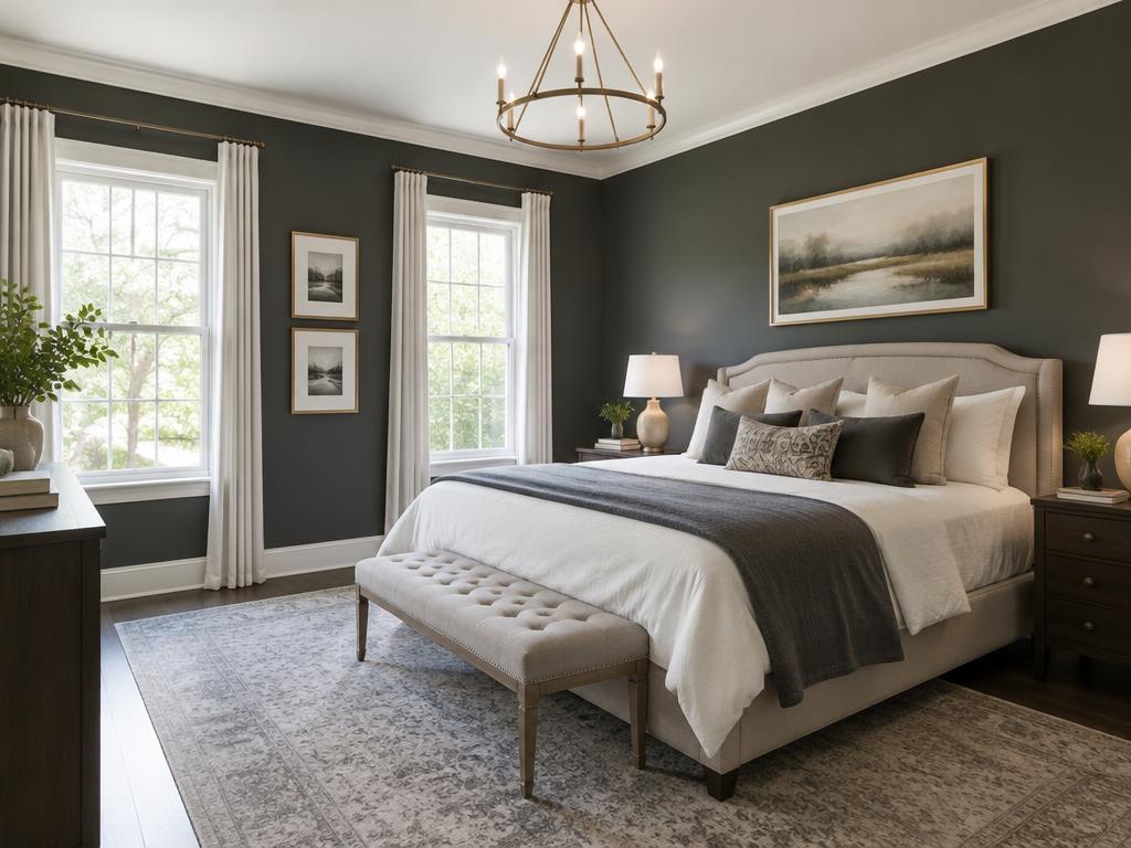 Elegant painted bedroom interior